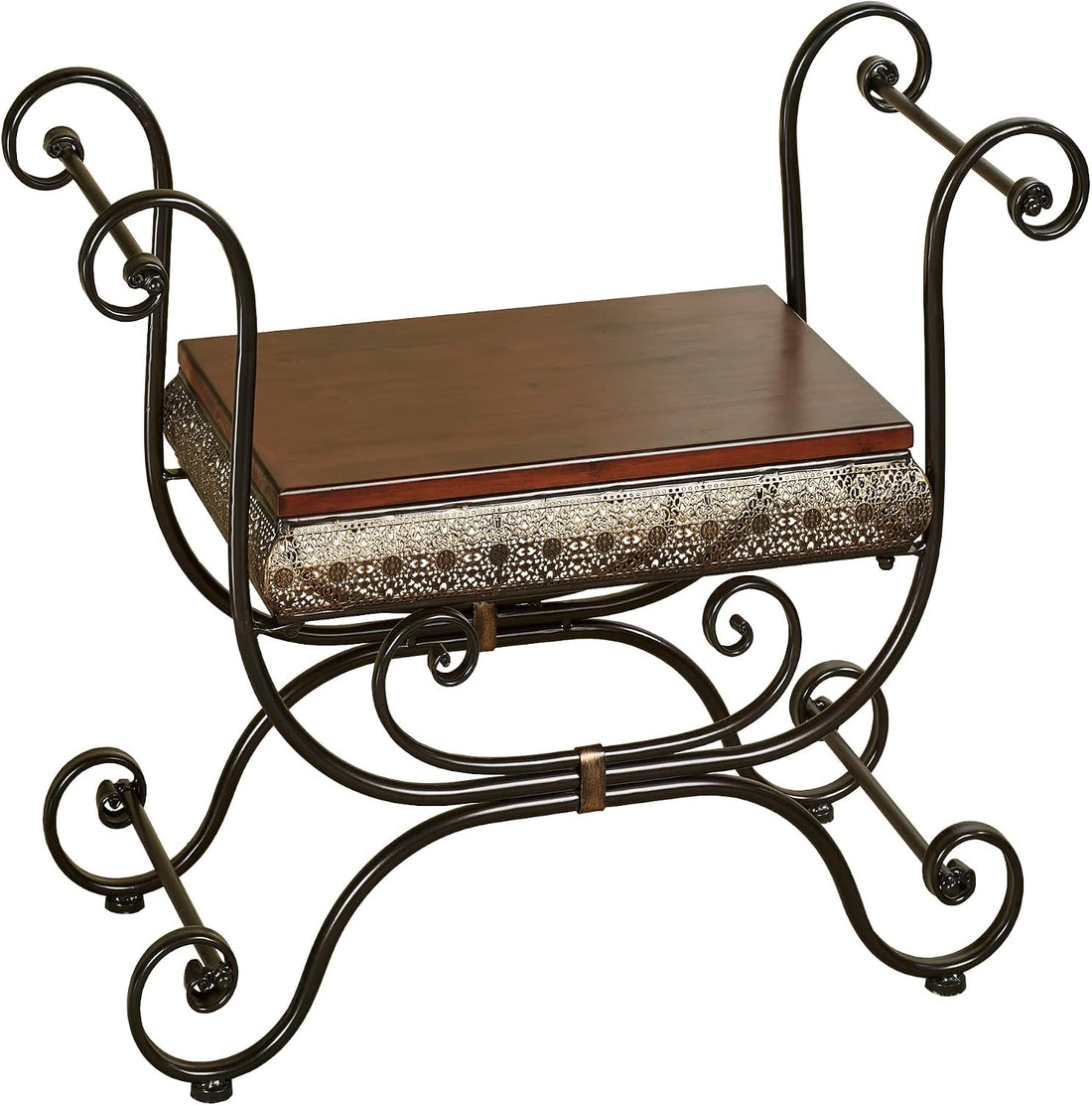 New Charleston Ornate Openwork Vanity Bench Stool – Bronze