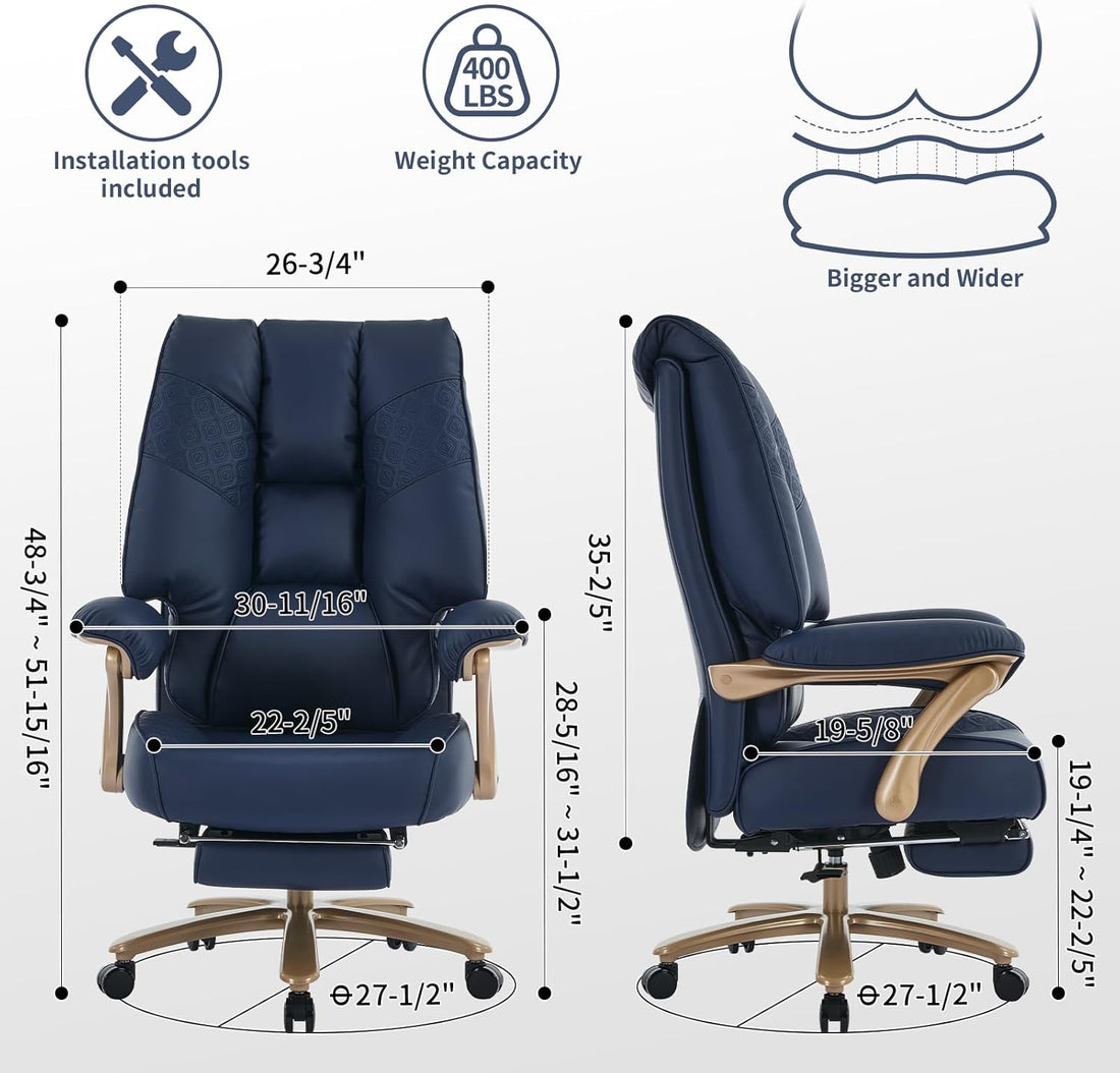 Executive Office Chair with Footrest, 400 lbs Capacity Ergonomic High-Back Desk Gaming Chair