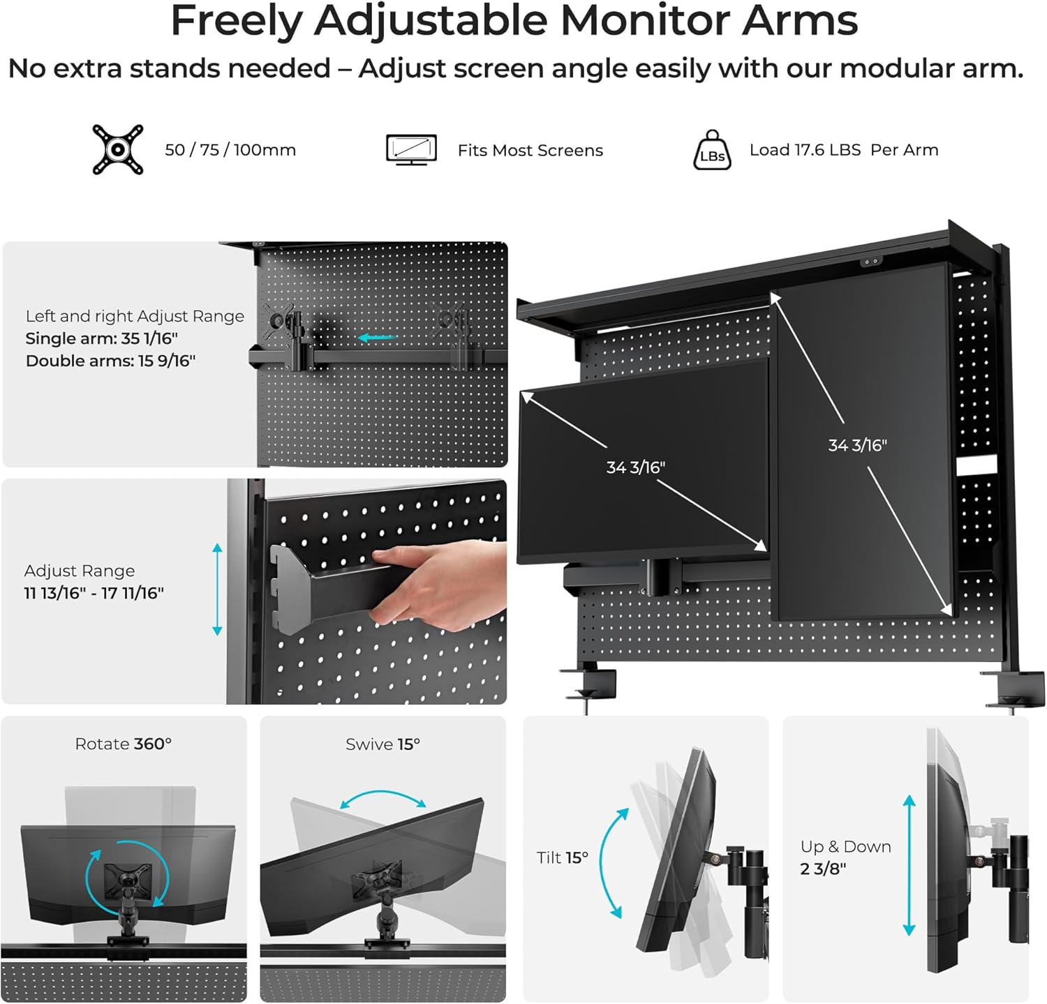 Luxe Pegboard with Dual Monitor Stand – Steel Desk Organizer & Privacy Panel for Gaming/Office Setup