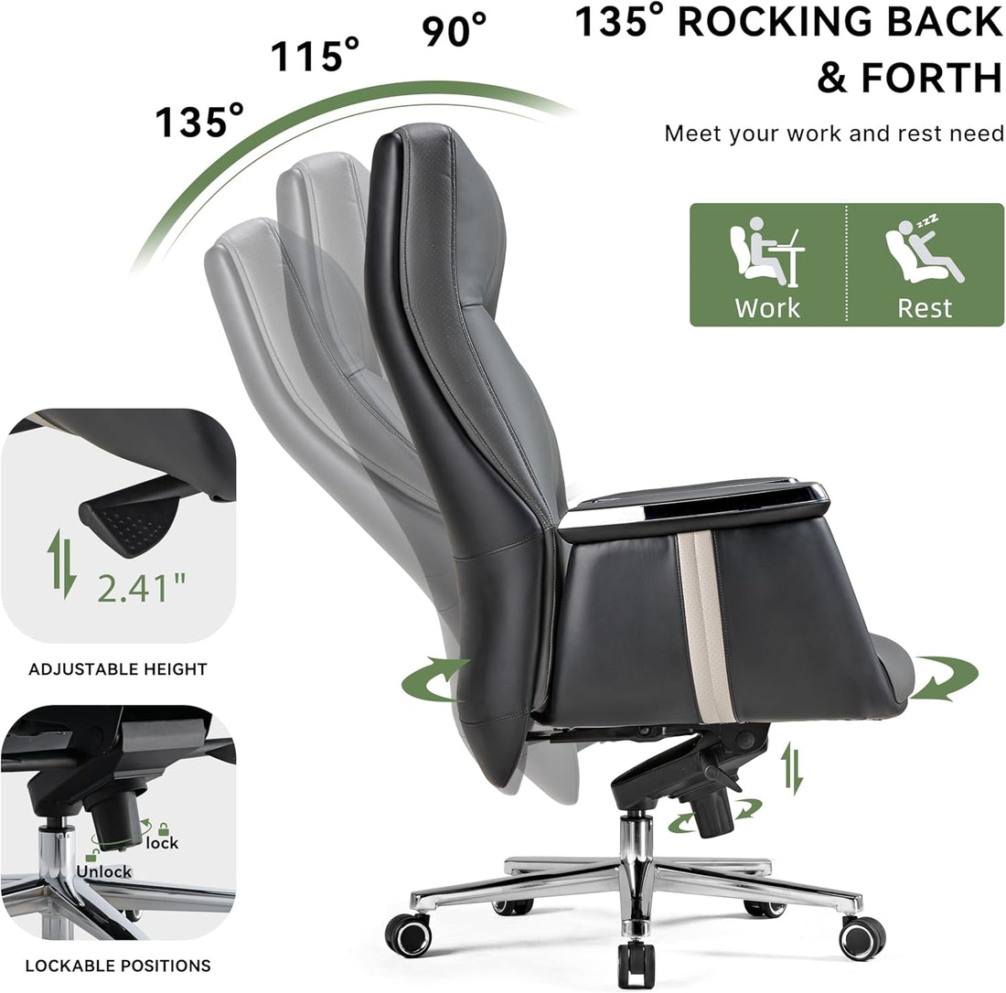Ergonomic office chair with adjustable features and rocking mechanism on a white background