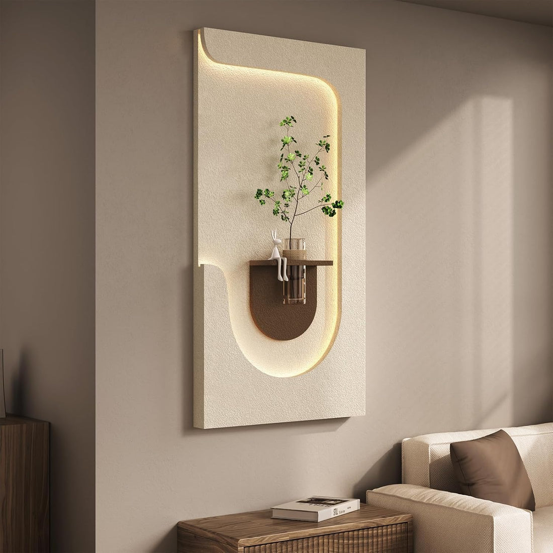 New Home LED 3D Textured Neutral Wall Art Decor – Vertical Lighted Minimalist Artwork