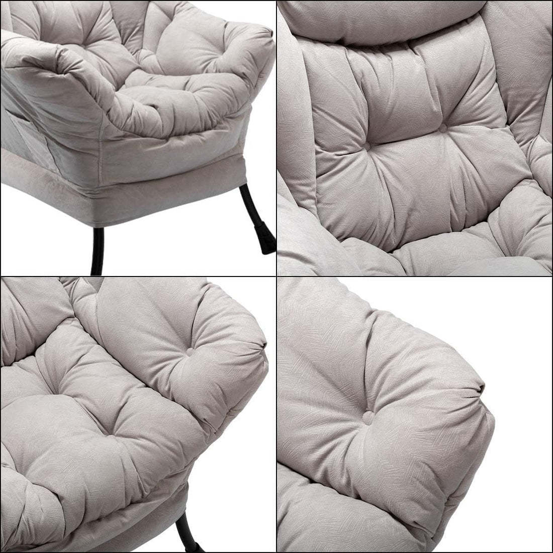 Lazy Chair Relax Lounge Chair with Armrests and Pocket Armchair Leisure Sofa with Modern Fabric and Steel Frame, Grey