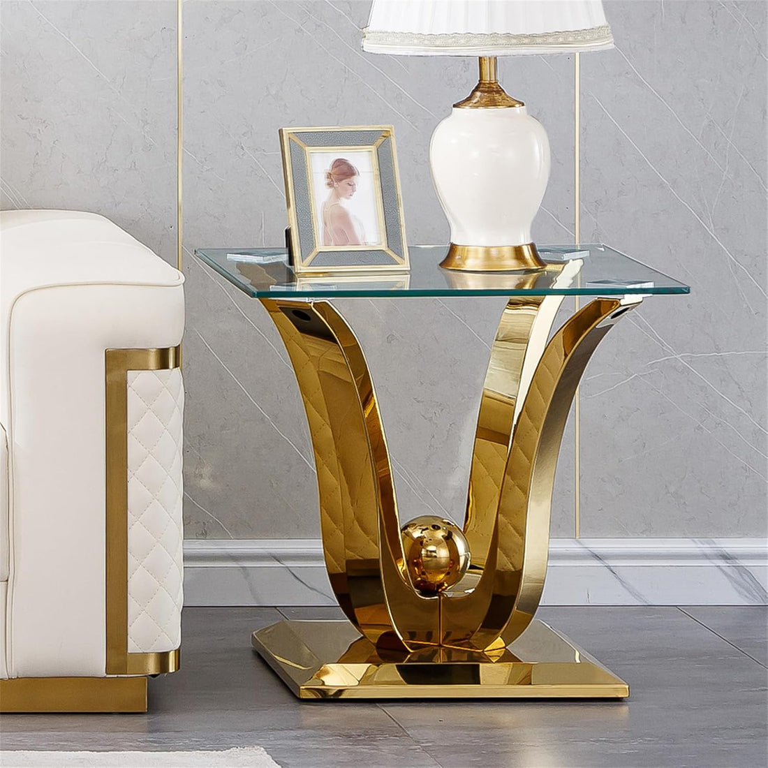 Modern Square  Gold Stainless Table Nightstand