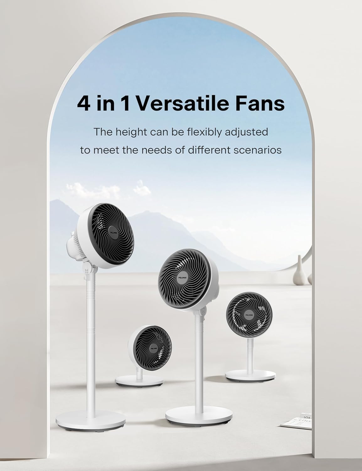 7-Inch Pedestal Air Circulator, Oscillation Fan, 3 Speeds, Adjustable Height (Tabletop/Standing Fan), 75°+90° Oscillation, 5-Blade Quiet Pedestal Fan for Bedroom, Office, Home