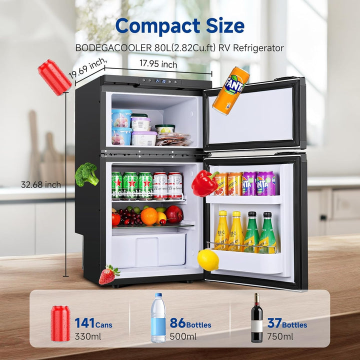 COOLER 12 Volt RV Refrigerator, 80L(2.82Cu.Ft) RV Fridge with Freezer, APP Control Car Refrigerator, (-4℉-68℉) Travel Compressor Cooler 12/24V DC for Boat, Yacht, Caravan, Truck, Camping