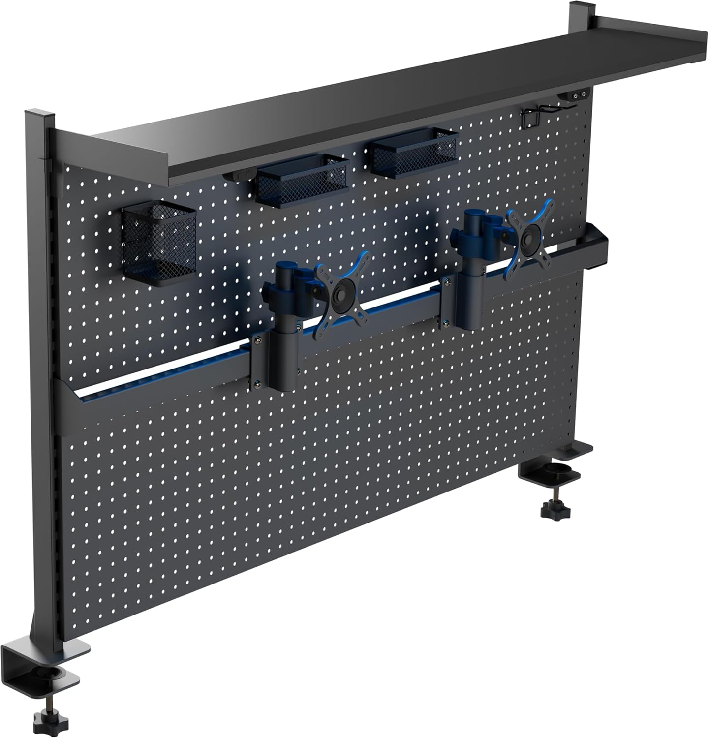 Luxe Pegboard with Dual Monitor Stand – Steel Desk Organizer & Privacy Panel for Gaming/Office Setup