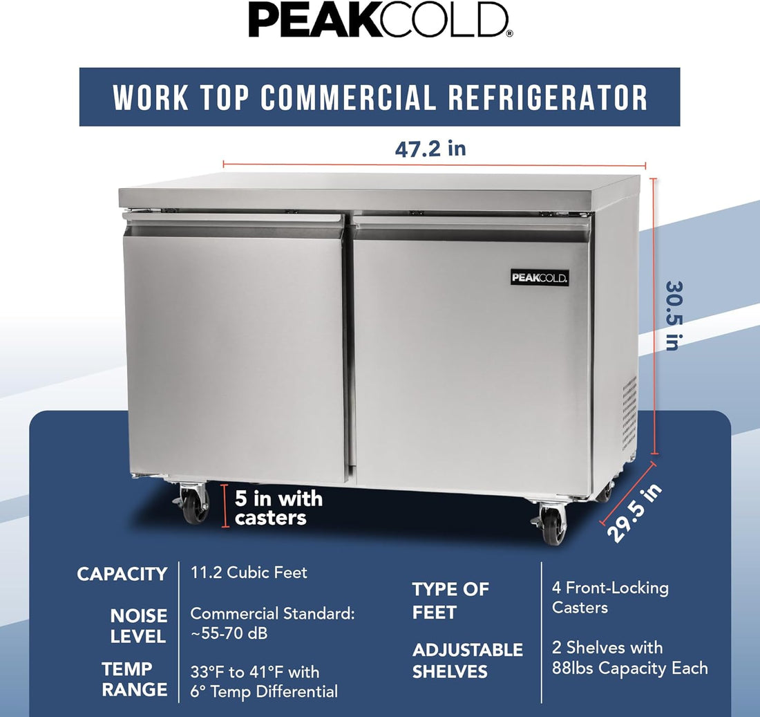 Modern Double Door Work Top Commercial Refrigerator -  Industrial Fridge