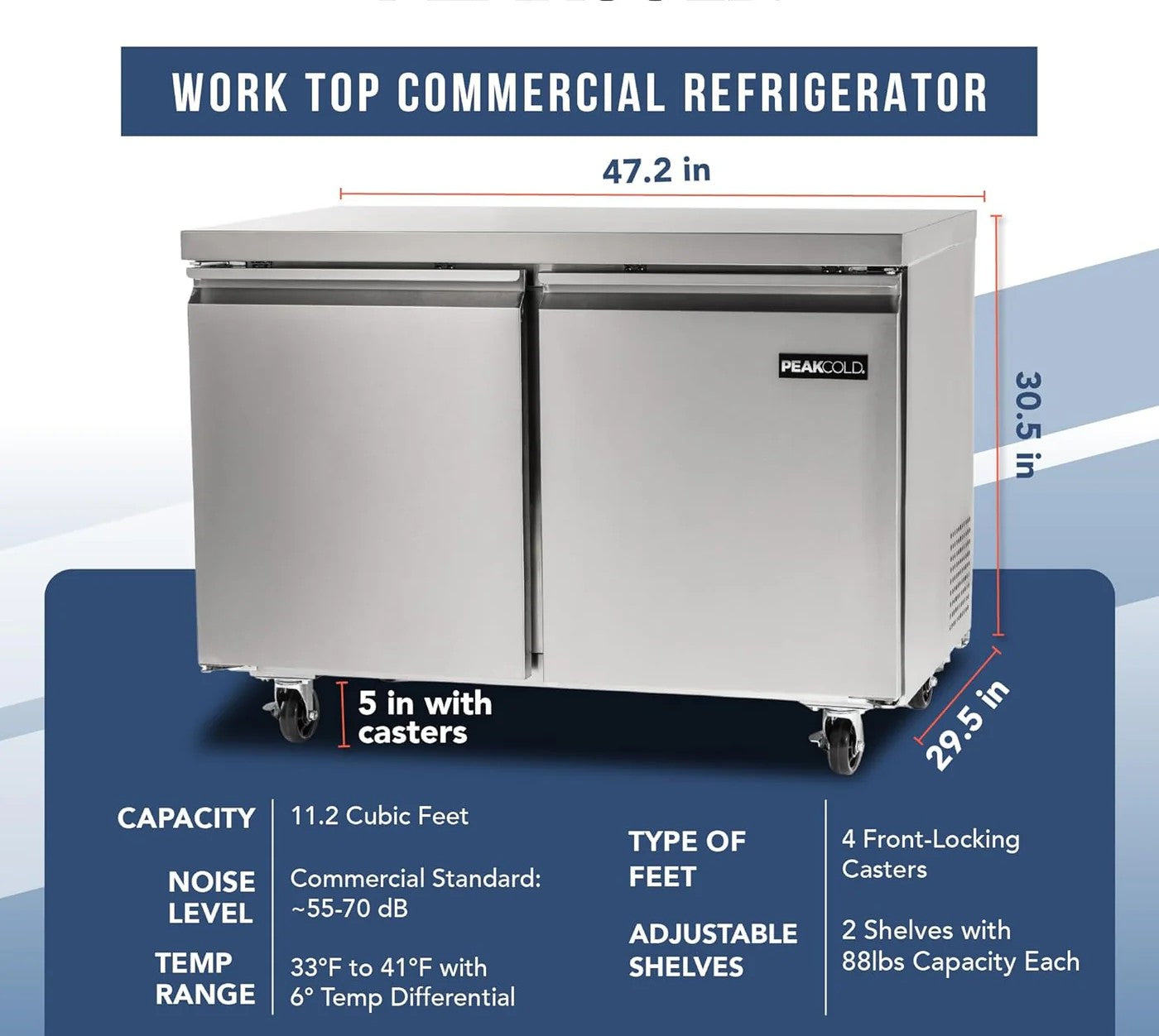 Modern Double Door Work Top Commercial Refrigerator -  Industrial Fridge