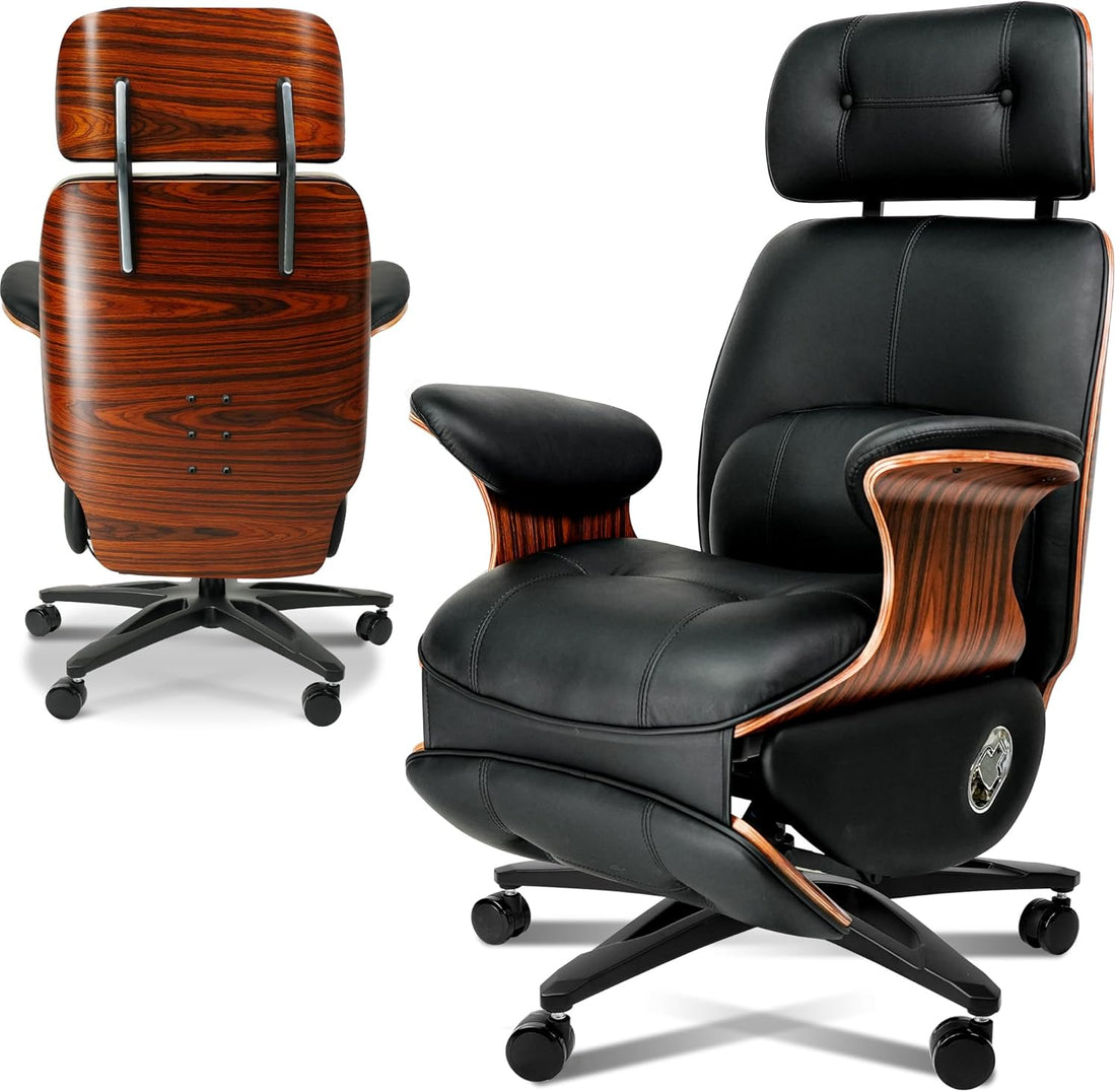 Premium Multi-Function Genuine Leather Executive Office Chair with Electric Reclining, Massage