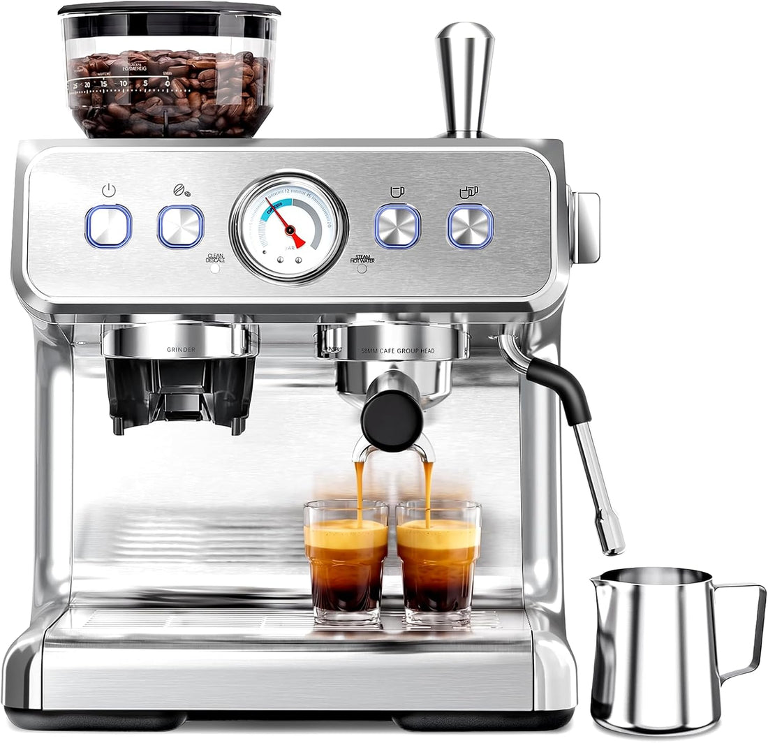 New Espresso Machine with Grinder – 20 Bar Espresso Maker with Milk Frothier