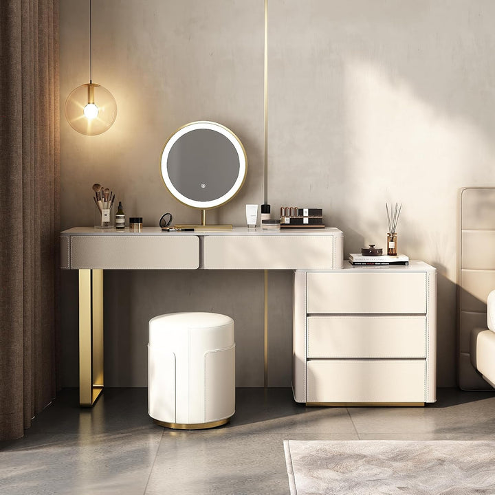 Vintage Makeup Vanity Desk Set with LED Lighted Mirror – Luxury Dressing Table with Storage Drawers