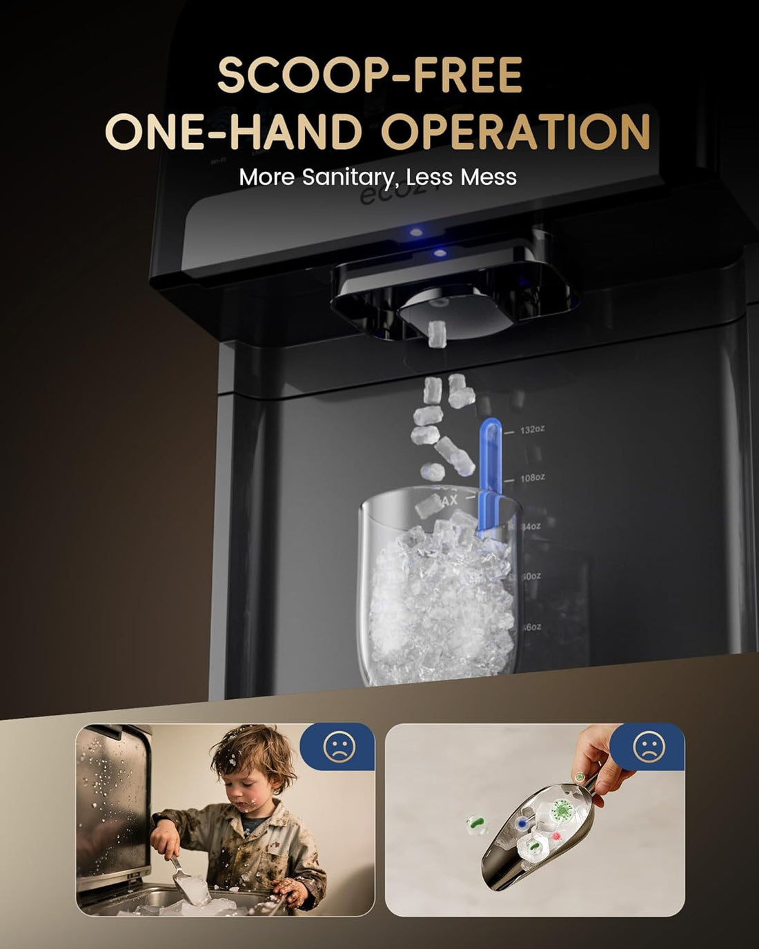 Premium Smart Nugget Ice Maker Dispenser – 2-in-1 Pebble Ice Machine & Water Dispenser