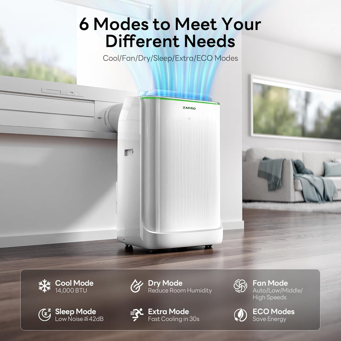 Smart Inverter Portable Air Conditioners, 14000 BTU (10000 BTU SACC) Dual Hose Portable AC Unit with Energy Saving/Ultra Quiet(42Db)/Drainage-Free Cooling/App/Remote for Multi-Scenario Use