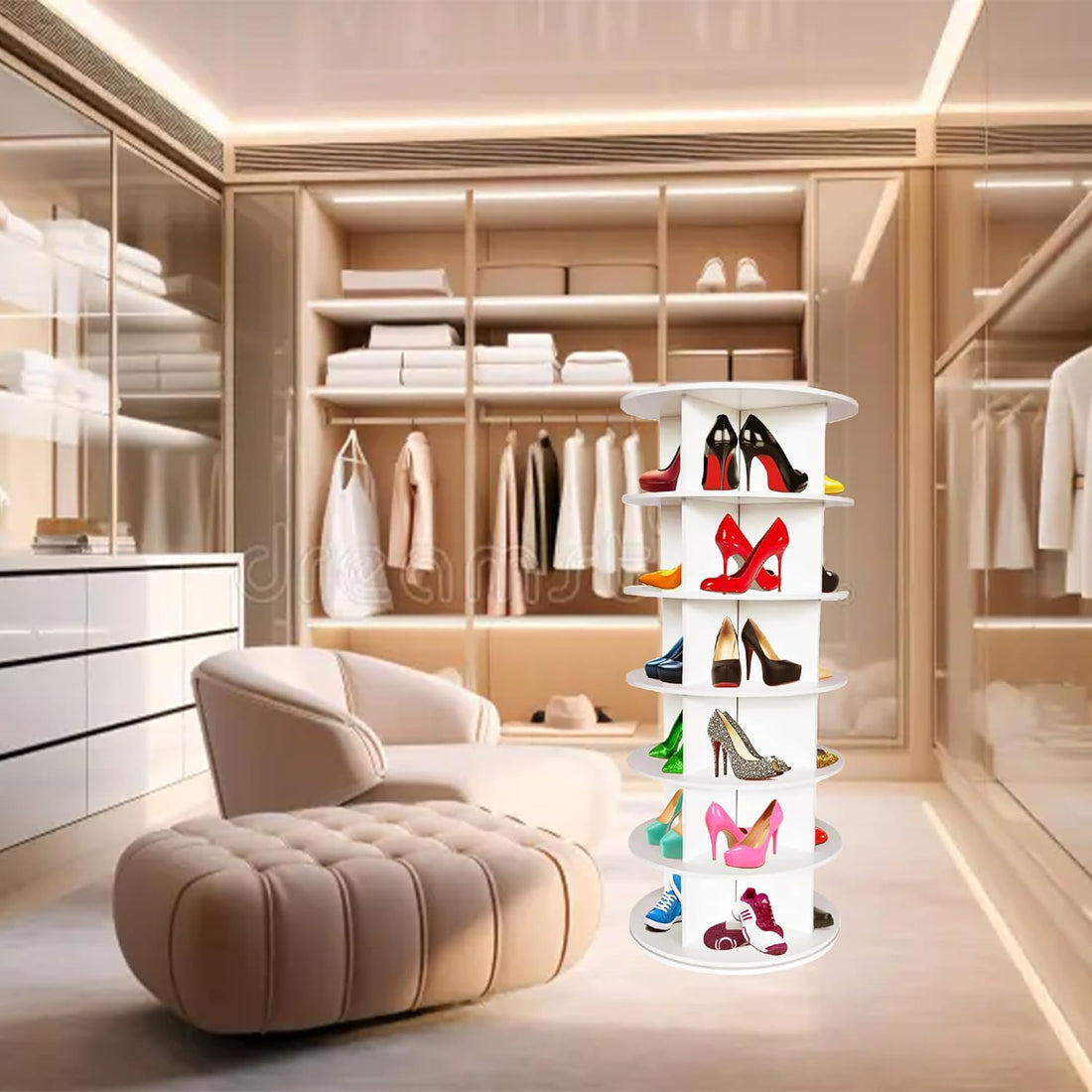 New Arrived Rotating 360° Shoe Rack, Store Your Shoes, Handbags, Crystals, in Our Reloving Multi-Compartment This 6-Tier Wooden Rack Holds up to 24 Pairs of Shoes.