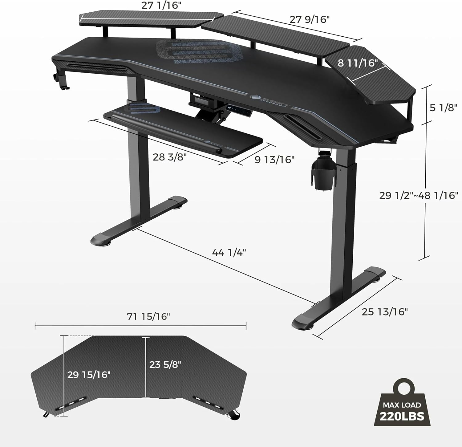 Premium 72” Wing Shaped Standing Desk – Music Studio & Gaming Workstation with Keyboard Tray & LED Shelves
