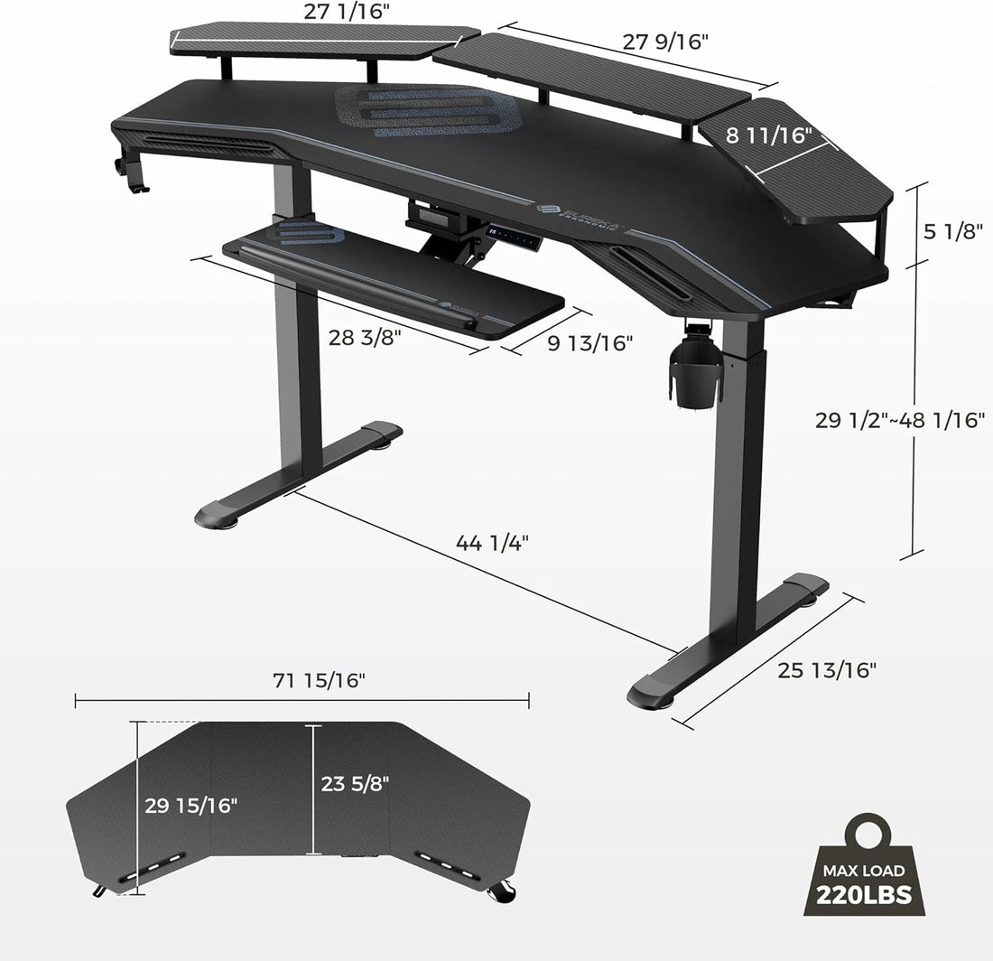 Premium 72” Wing Shaped Standing Desk – Music Studio & Gaming Workstation with Keyboard Tray & LED Shelves