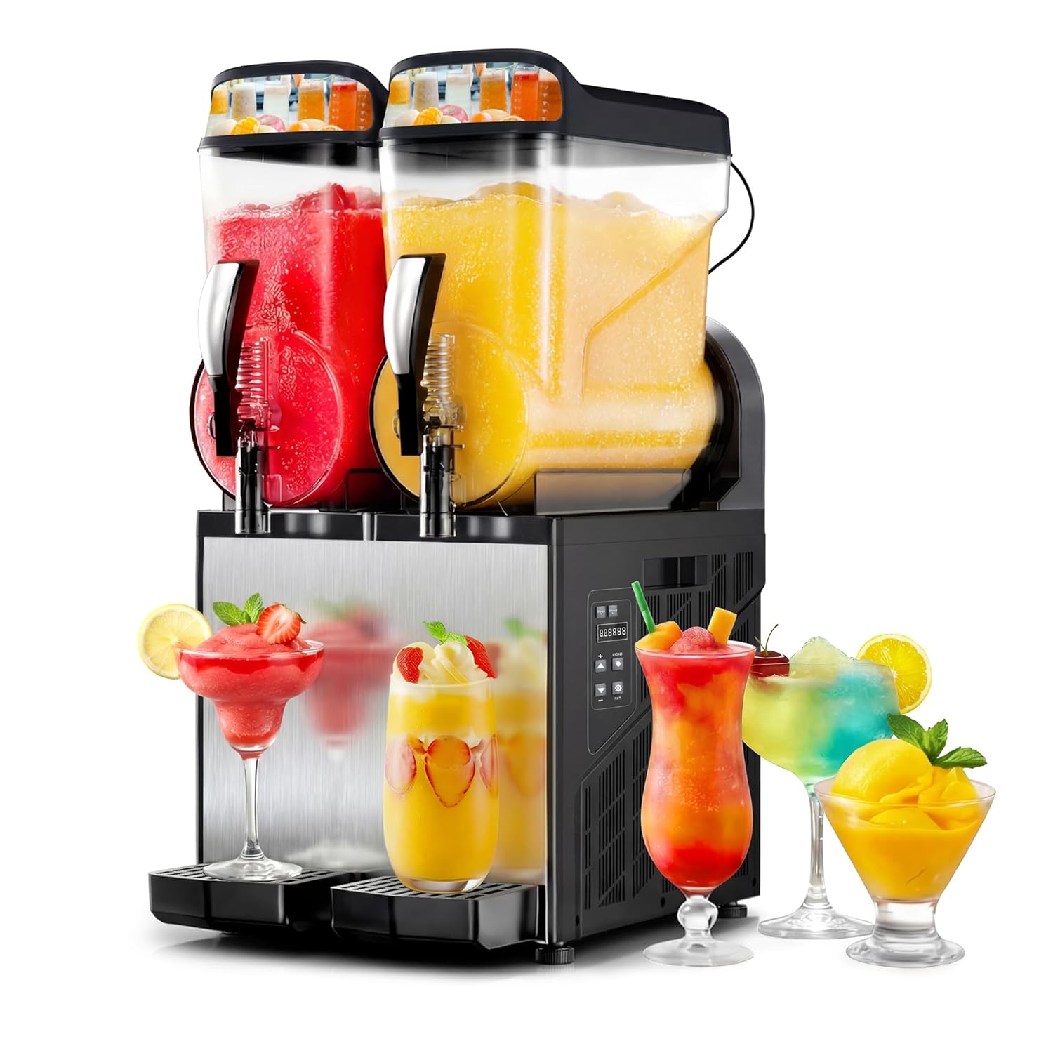 New 30L Double Tank Commercial Slushie Machine – Margarita Frozen Drink Maker Smart Controls & LED Display