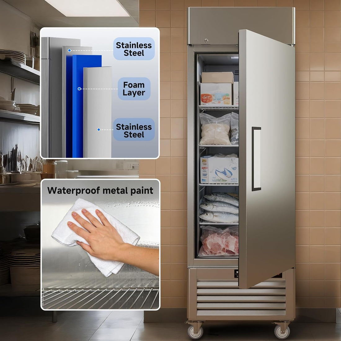Modern Commercial Refrigerator Freezer Combo 54 Cu.Ft Upright Fridge and Freezer Cooling