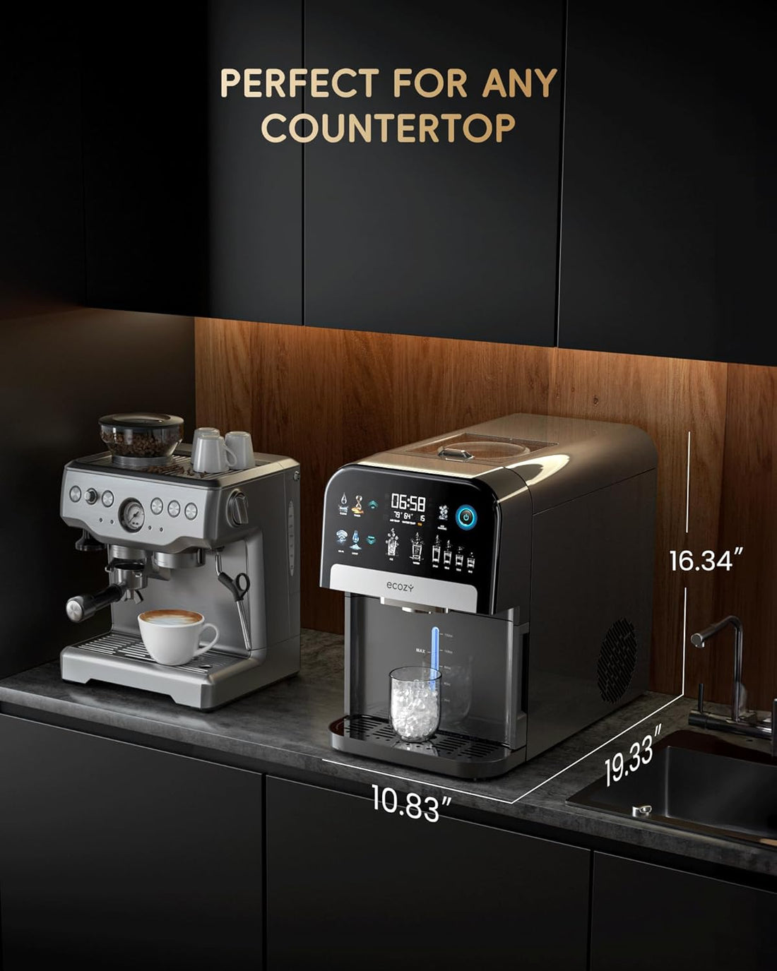 Premium Smart Nugget Ice Maker Dispenser – 2-in-1 Pebble Ice Machine & Water Dispenser
