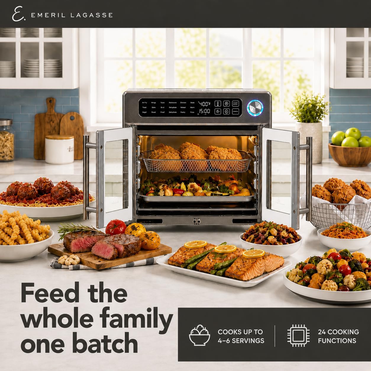 New Digital French Door Air Fryer Toaster Oven Combo, 24-in-1 Multi-Function Oven