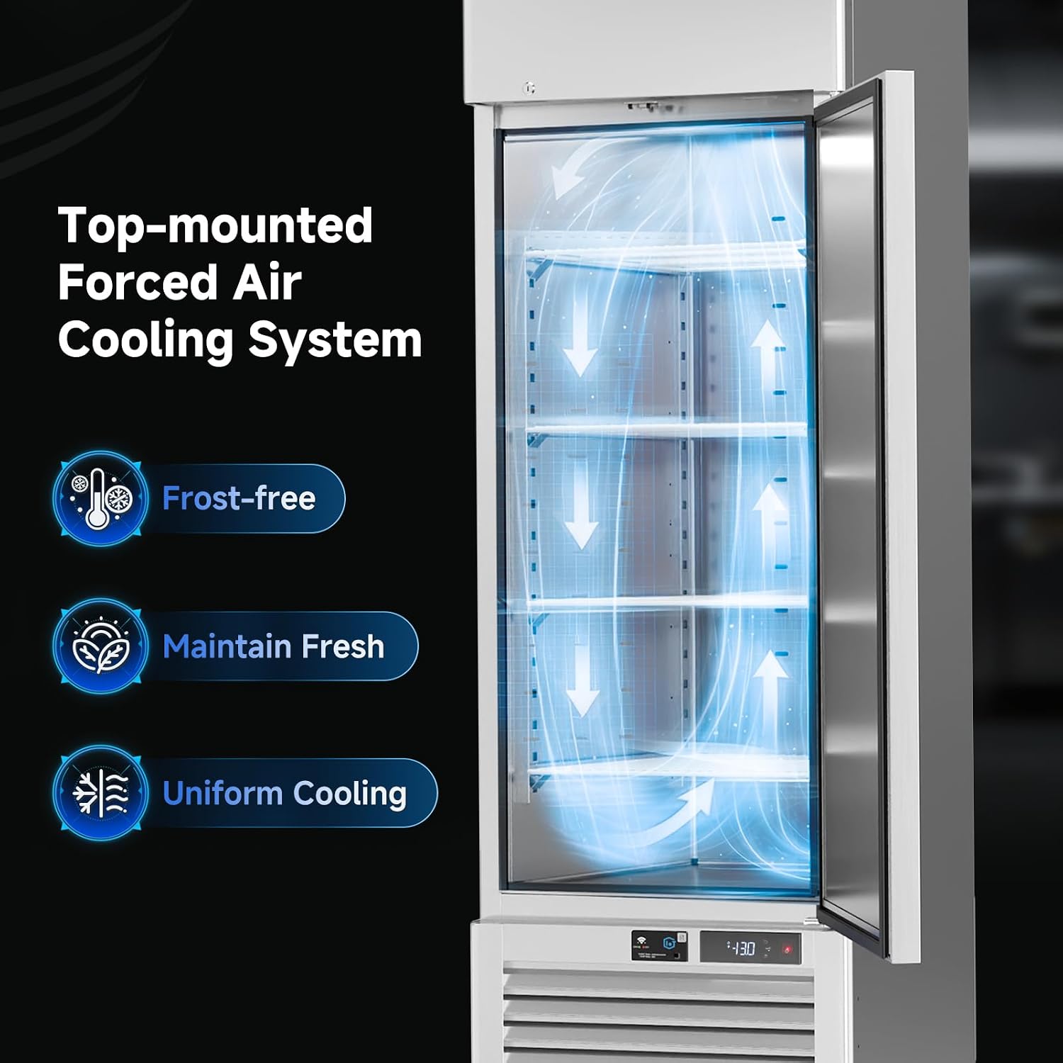 Modern Commercial Refrigerator Freezer Combo 54 Cu.Ft Upright Fridge and Freezer Cooling