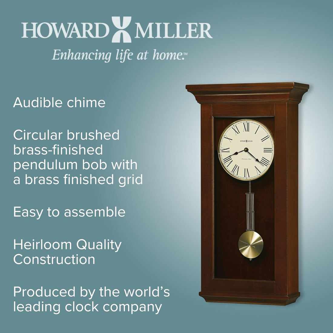 Premium Continental Wall Clock – Westminster Chime, Wood Finish with Brass Pendulum