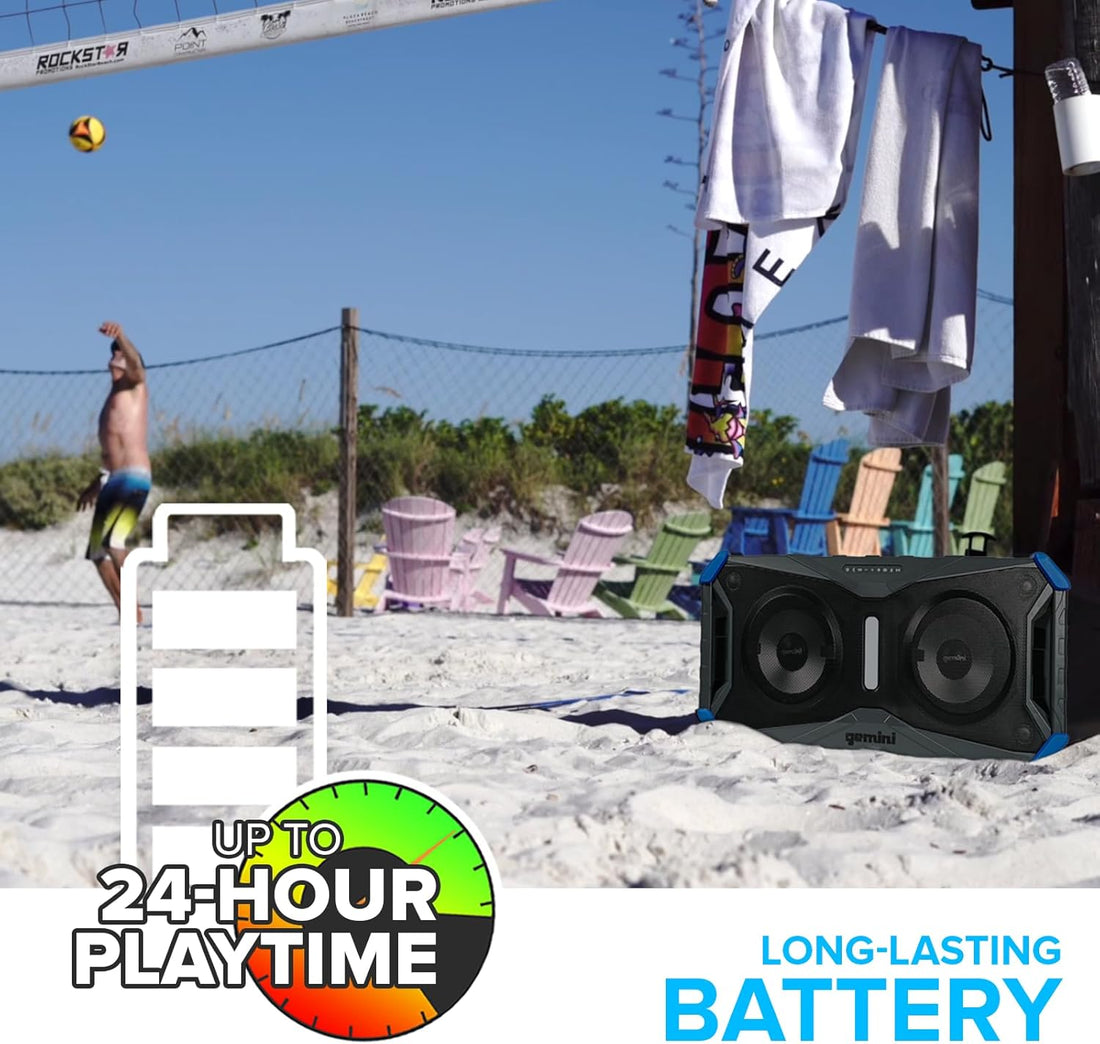 Soundsplash 400W Floating Waterproof Wireless Bluetooth Speaker, LED Light Show, Dual 8” Woofers & NFC Pairing - Perfect for Pool Parties, Beach, Travel & Home Fun (Gray/Blue)