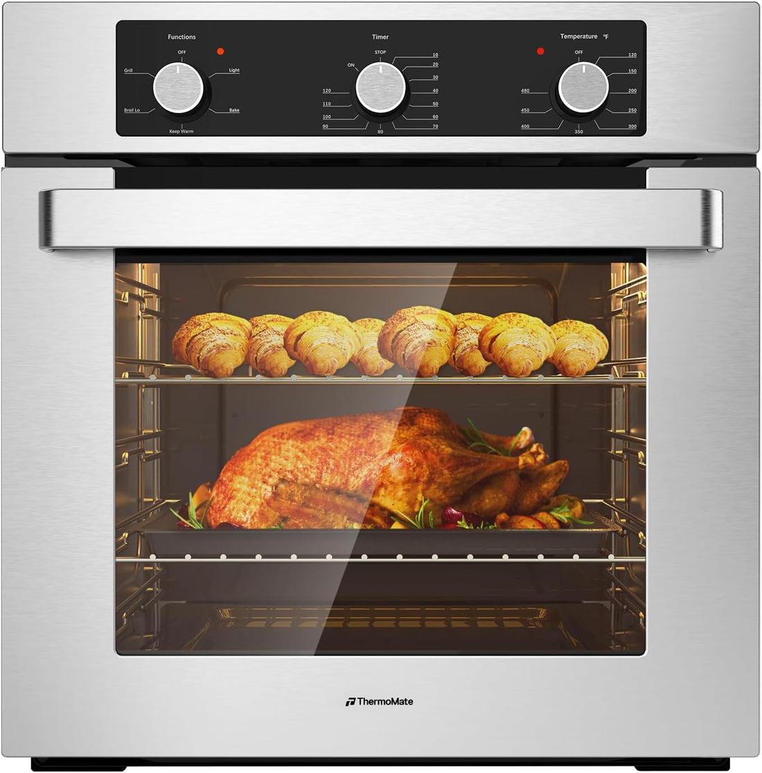 24" Electric Wall Oven, ETL Certified,  2.8 Cu.Ft. Electric Wall Oven with 5 Cooking Functions, Built-In Ovens with Anti-Mistouch Knob, Stainless Steel