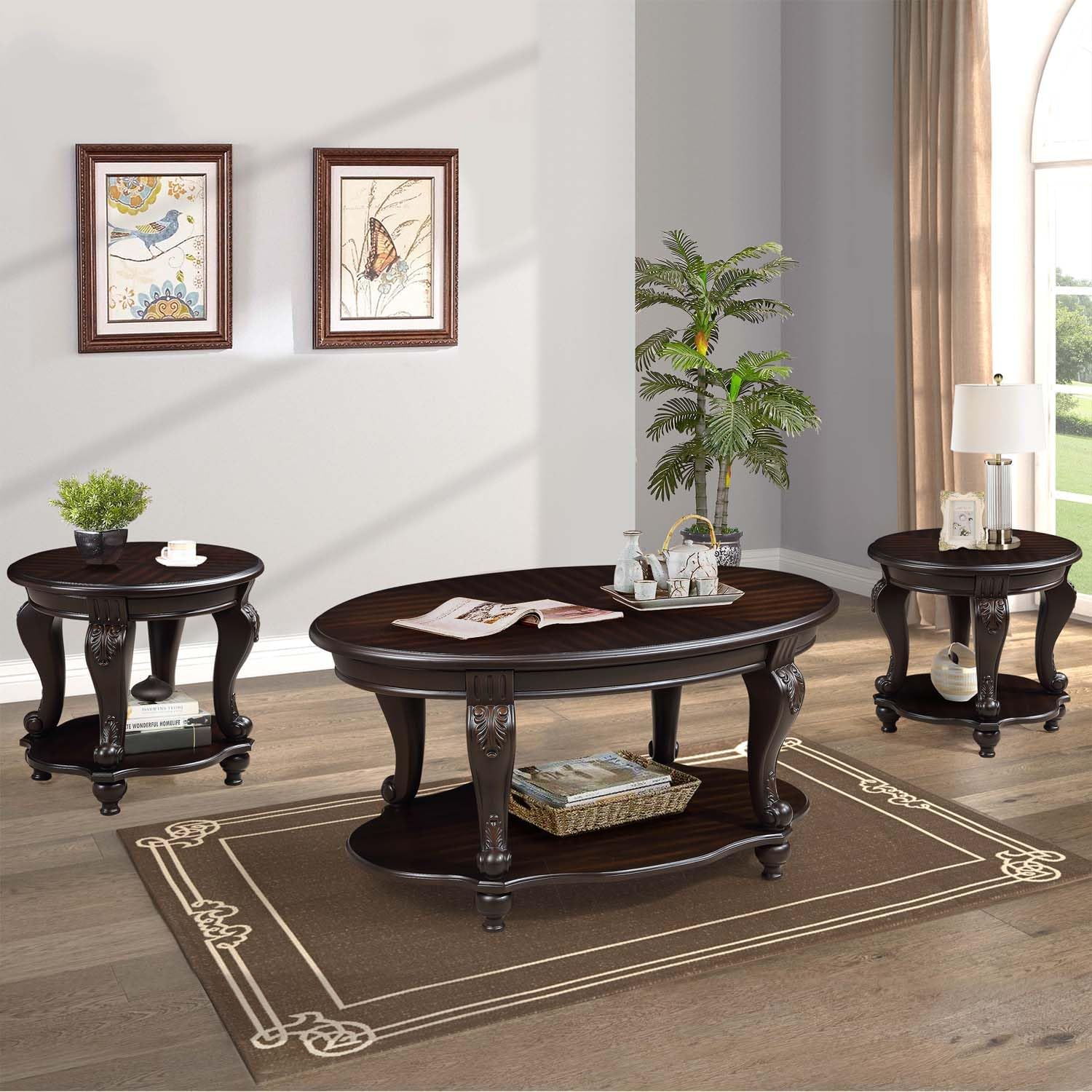Modern Solid Wood Coffee Table Set with Open Storage, Coffee Table Home Interiors Furniture