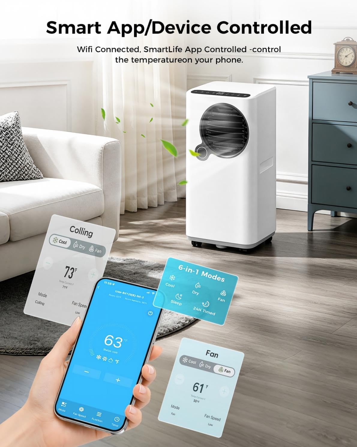 Smart Home 6-in-1 WiFi AC Unit for Large Rooms up to 750 Sq. Ft.