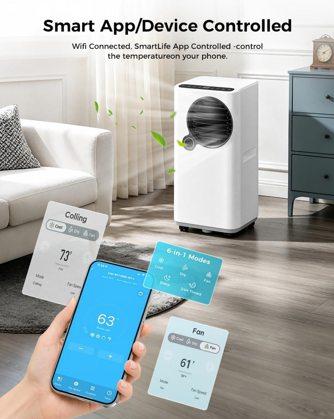 Smart Home 6-in-1 WiFi AC Unit for Large Rooms up to 750 Sq. Ft.