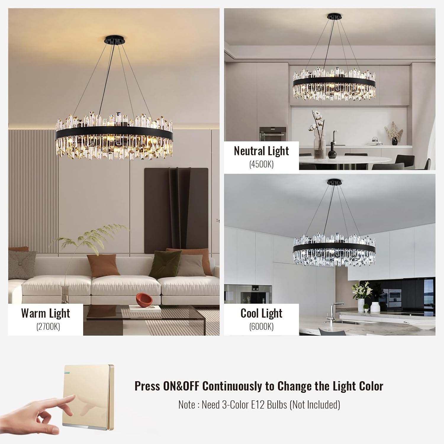 Modern Crystal Chandelier – 16-Light Farmhouse Black Round Raindrop Chandelier