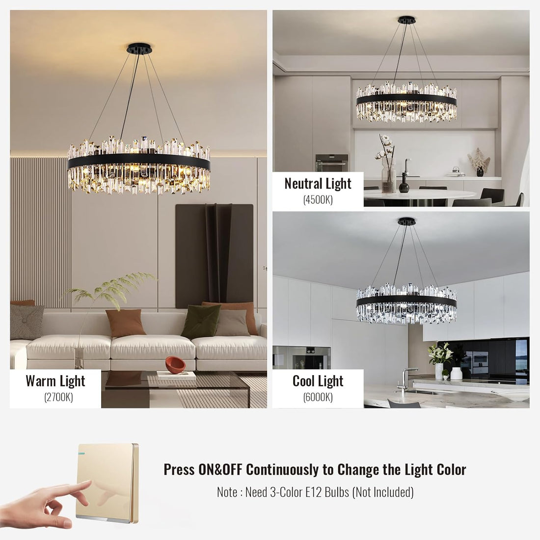Modern Crystal Chandelier – 16-Light Farmhouse Black Round Raindrop Chandelier
