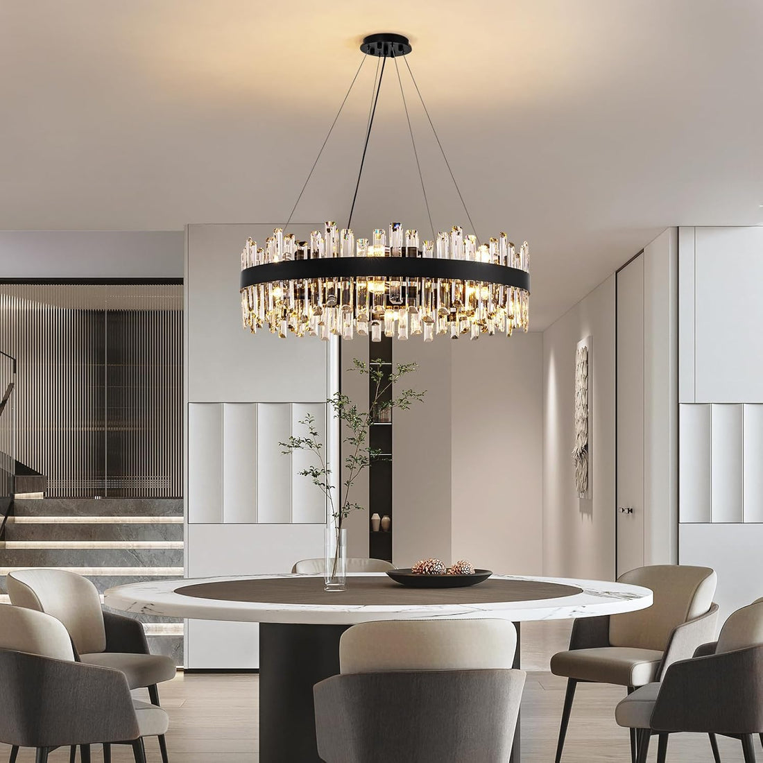 Modern Crystal Chandelier – 16-Light Farmhouse Black Round Raindrop Chandelier