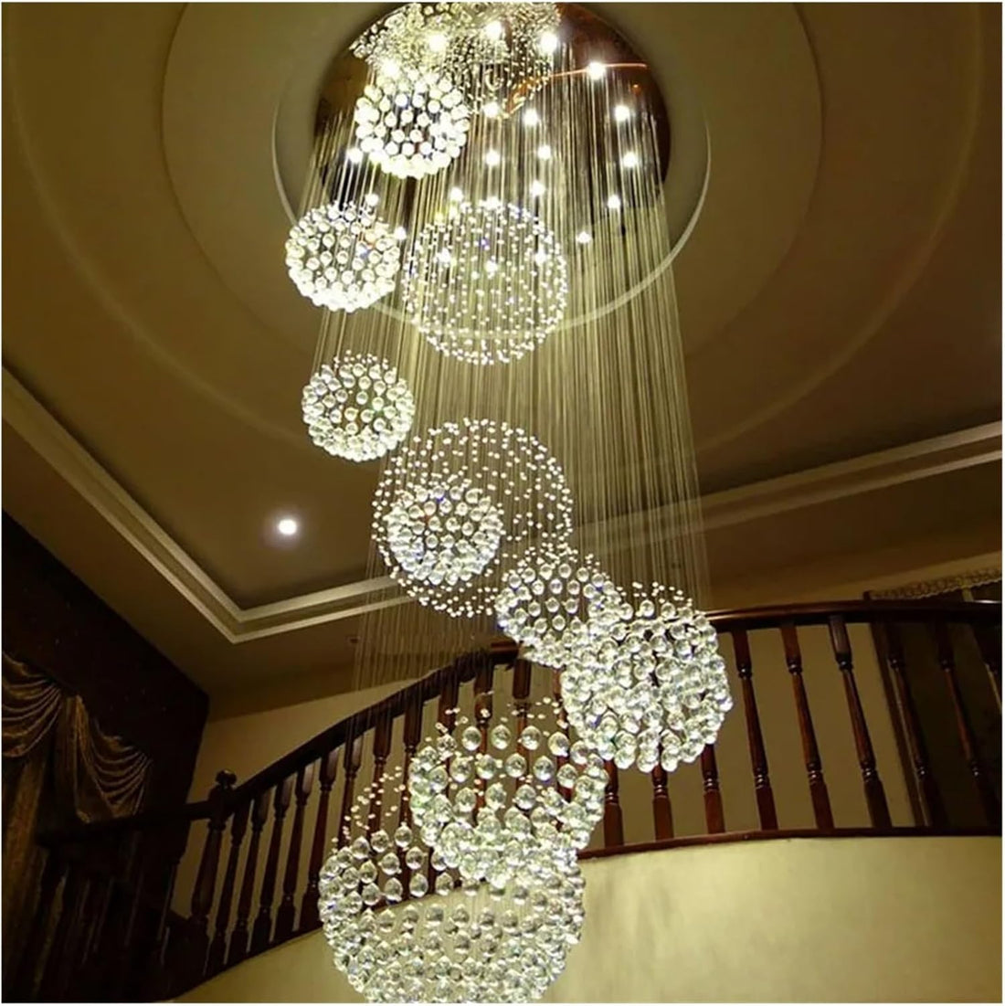Modern Large Crystal LED Chandelier – Luxury Villa, Hotel & Staircase Pendant Light