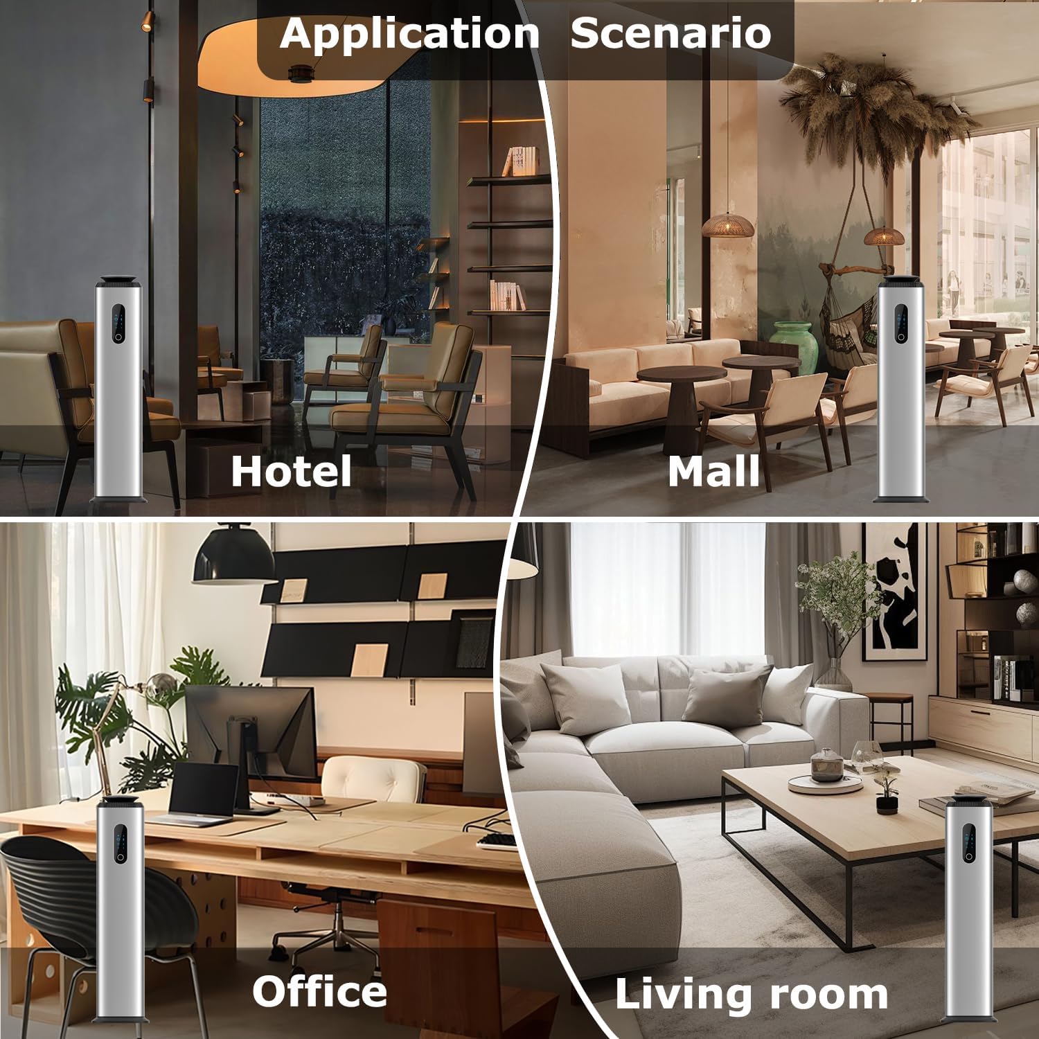 1000ML- Tower Hotel Scent Diffuser with Wifi App Control for Whole House - Commercial Diffuser Machine Cover 10000 Sq Ft - Scent Air Machine & Waterless Essential Oil Diffuser for Large Room - Silver