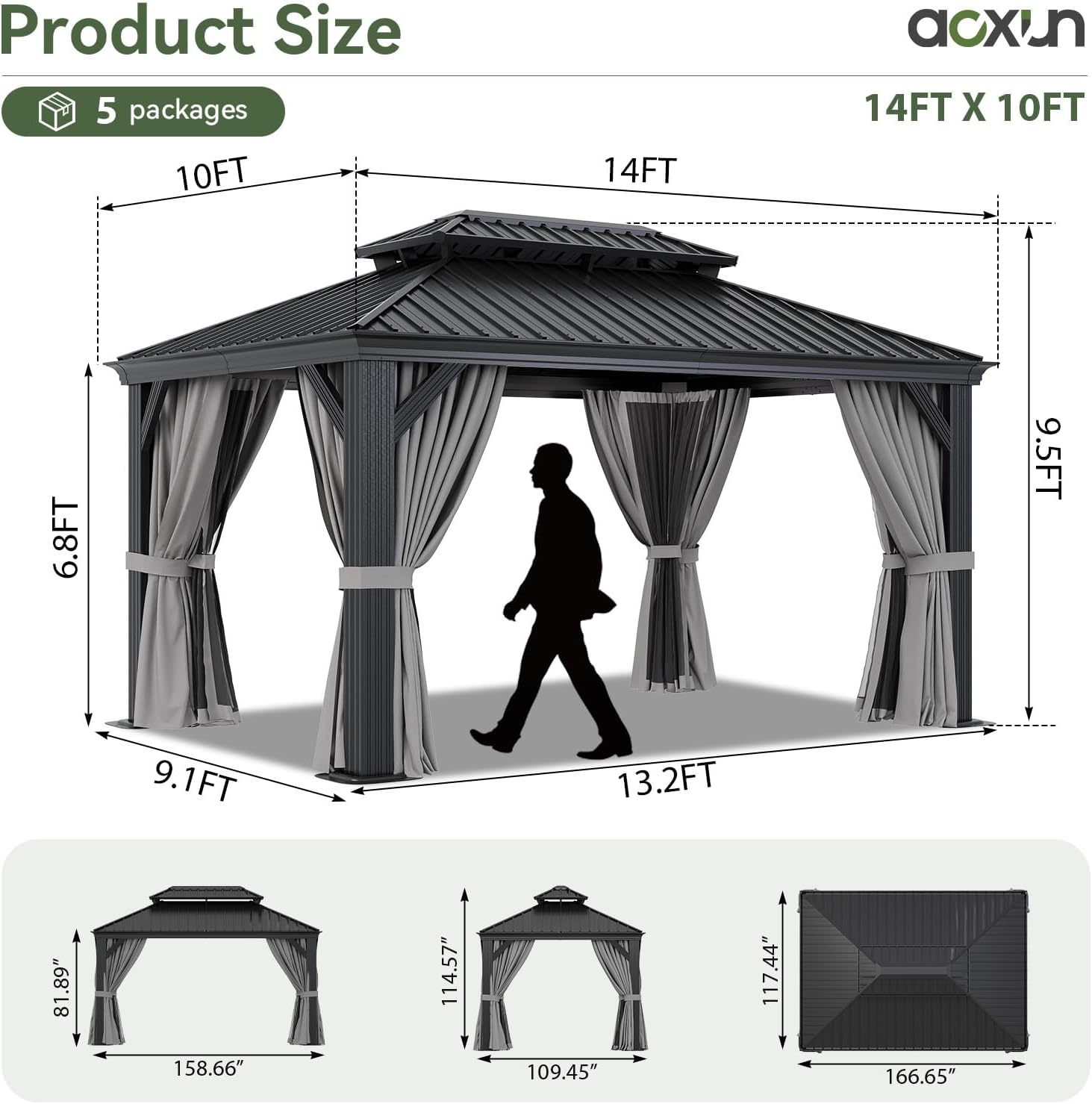 Elite Aluminum Outdoor Gazebo with Galvanized Steel Double Roof