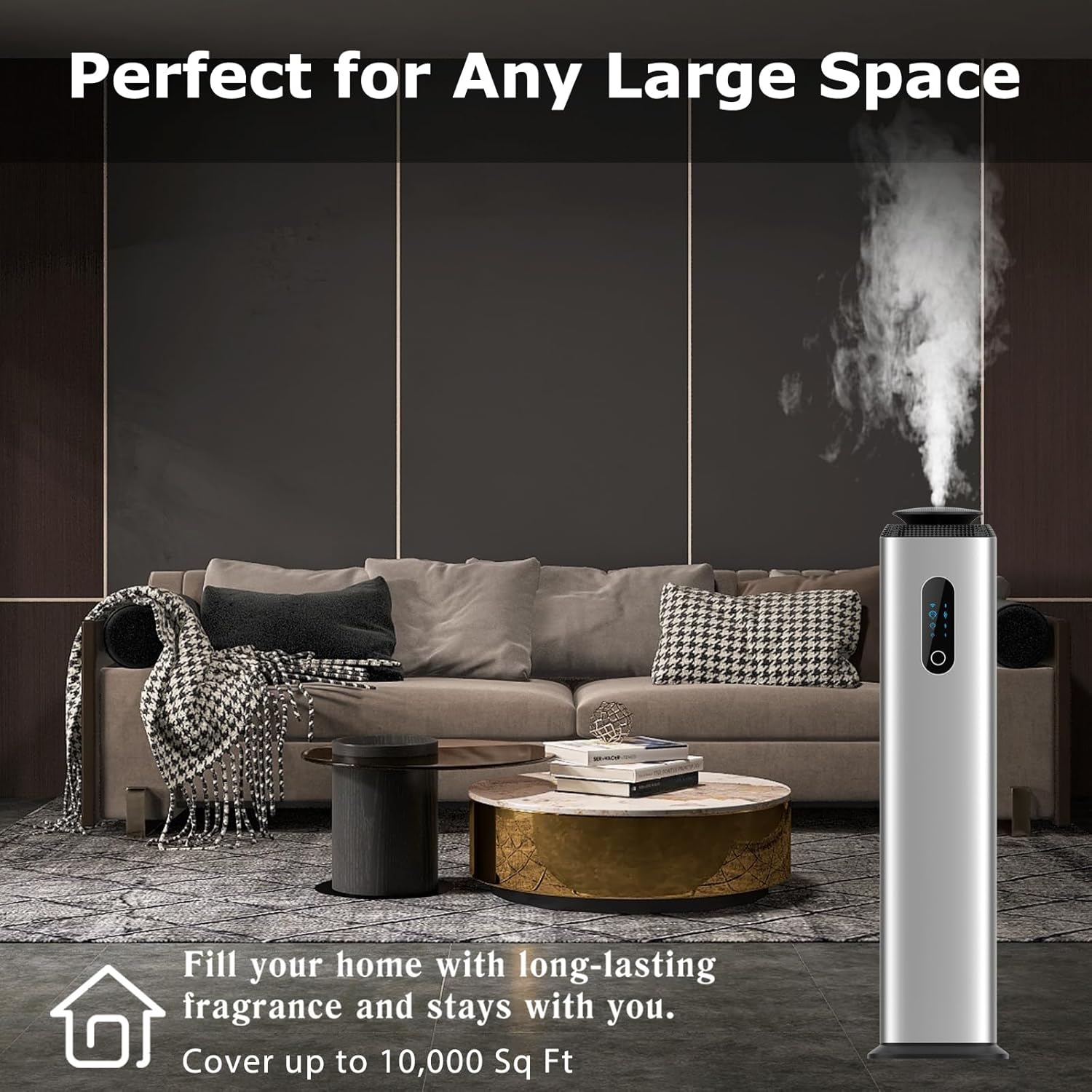 1000ML- Tower Hotel Scent Diffuser with Wifi App Control for Whole House - Commercial Diffuser Machine Cover 10000 Sq Ft - Scent Air Machine & Waterless Essential Oil Diffuser for Large Room - Silver