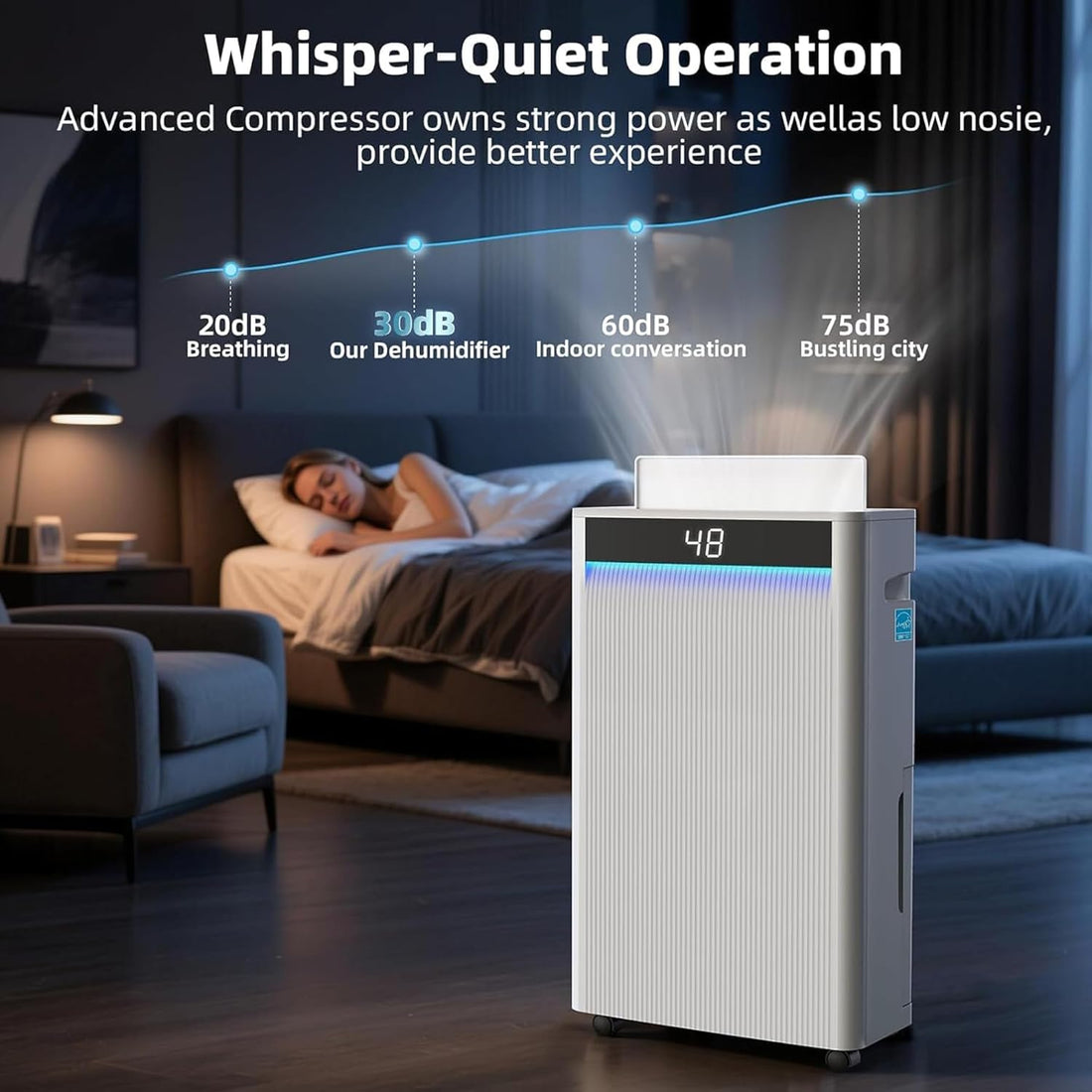 Smart Dehumidifier for Basement, Bedroom, Home with Drain Hose and Intelligent Humidistat