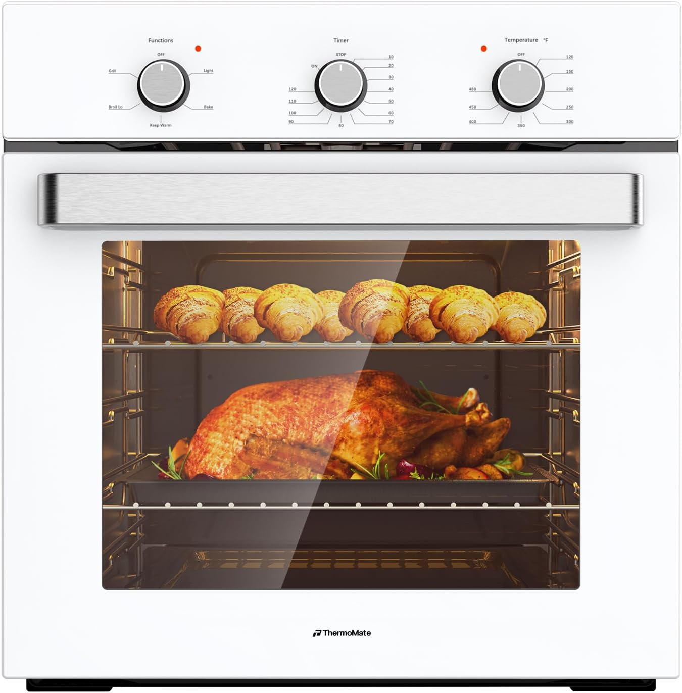 24" Electric Wall Oven, ETL Certified,  2.8 Cu.Ft. Electric Wall Oven with 5 Cooking Functions, Built-In Ovens with Anti-Mistouch Knob, Stainless Steel