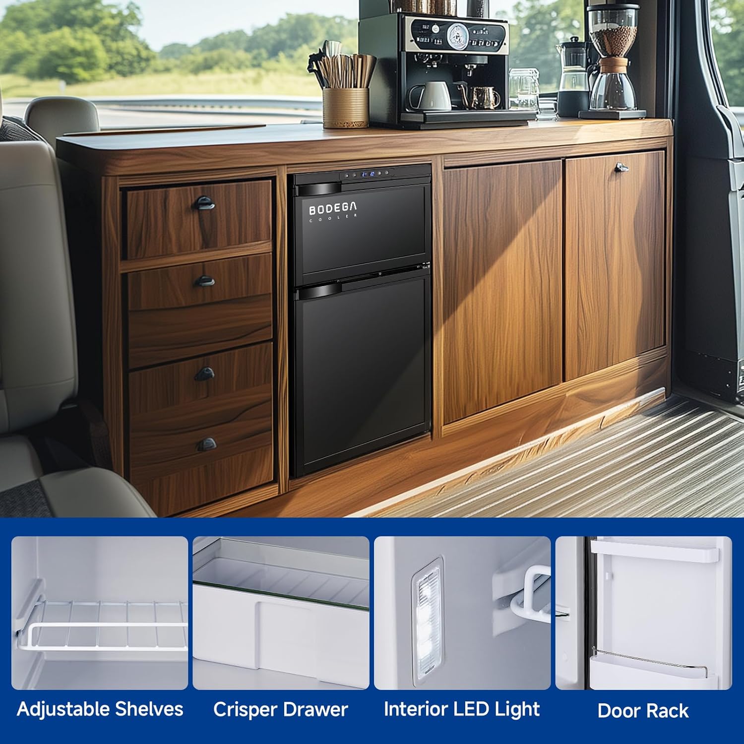 COOLER 12 Volt RV Refrigerator, 80L(2.82Cu.Ft) RV Fridge with Freezer, APP Control Car Refrigerator, (-4℉-68℉) Travel Compressor Cooler 12/24V DC for Boat, Yacht, Caravan, Truck, Camping