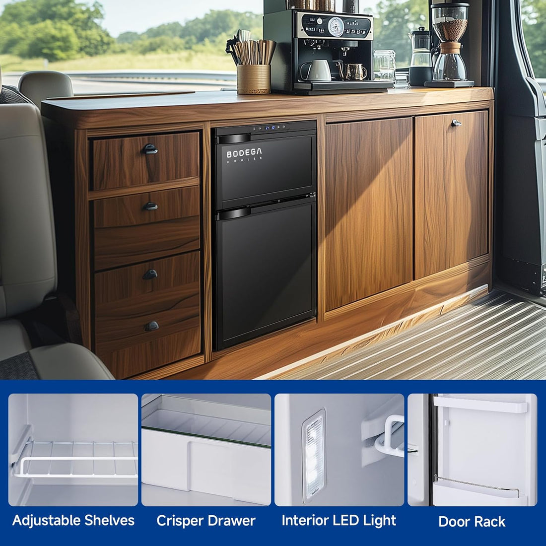 COOLER 12 Volt RV Refrigerator, 80L(2.82Cu.Ft) RV Fridge with Freezer, APP Control Car Refrigerator, (-4℉-68℉) Travel Compressor Cooler 12/24V DC for Boat, Yacht, Caravan, Truck, Camping