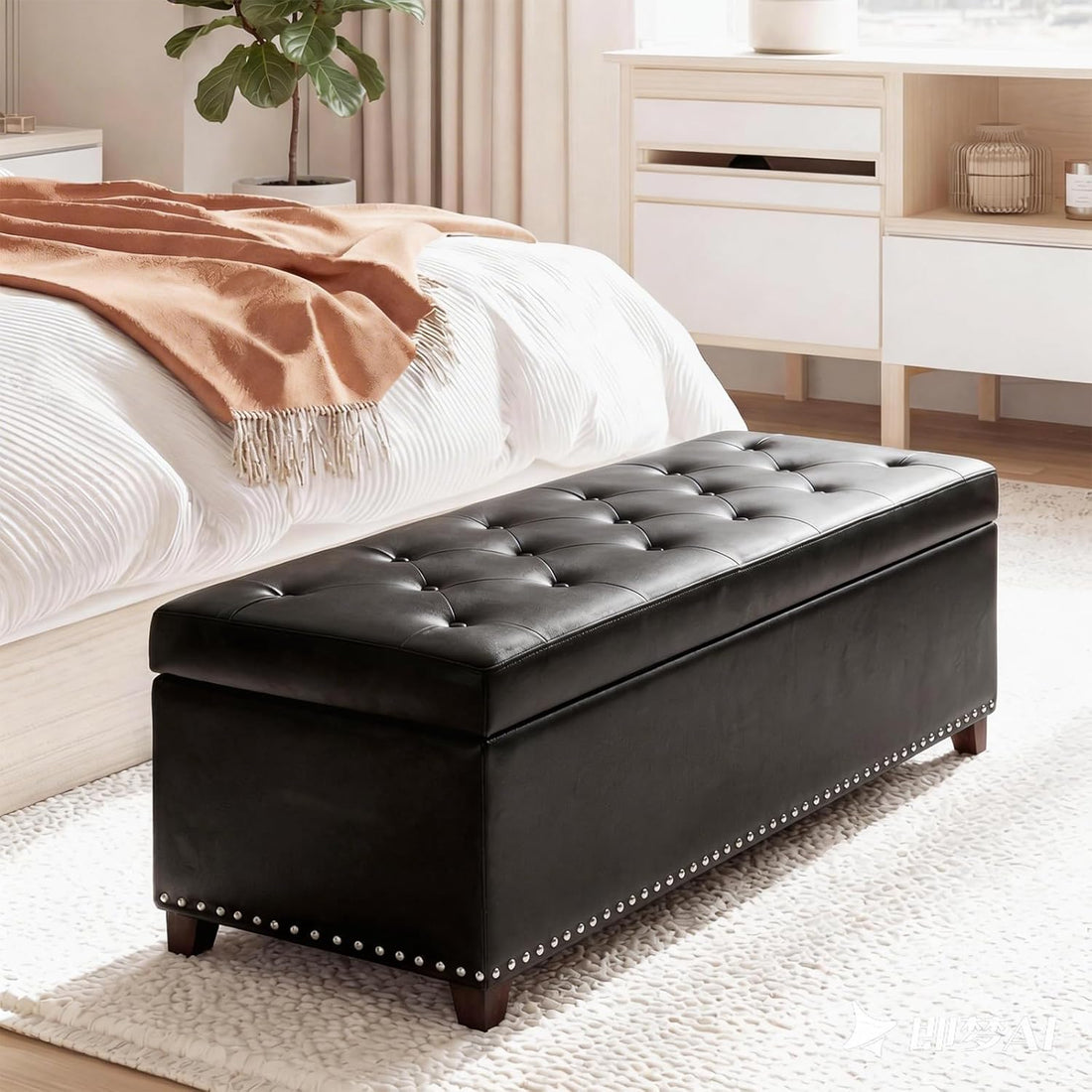 New Storage Ottoman Bench – 51" Leather Tufted End of Bed Bench for Bedroom
