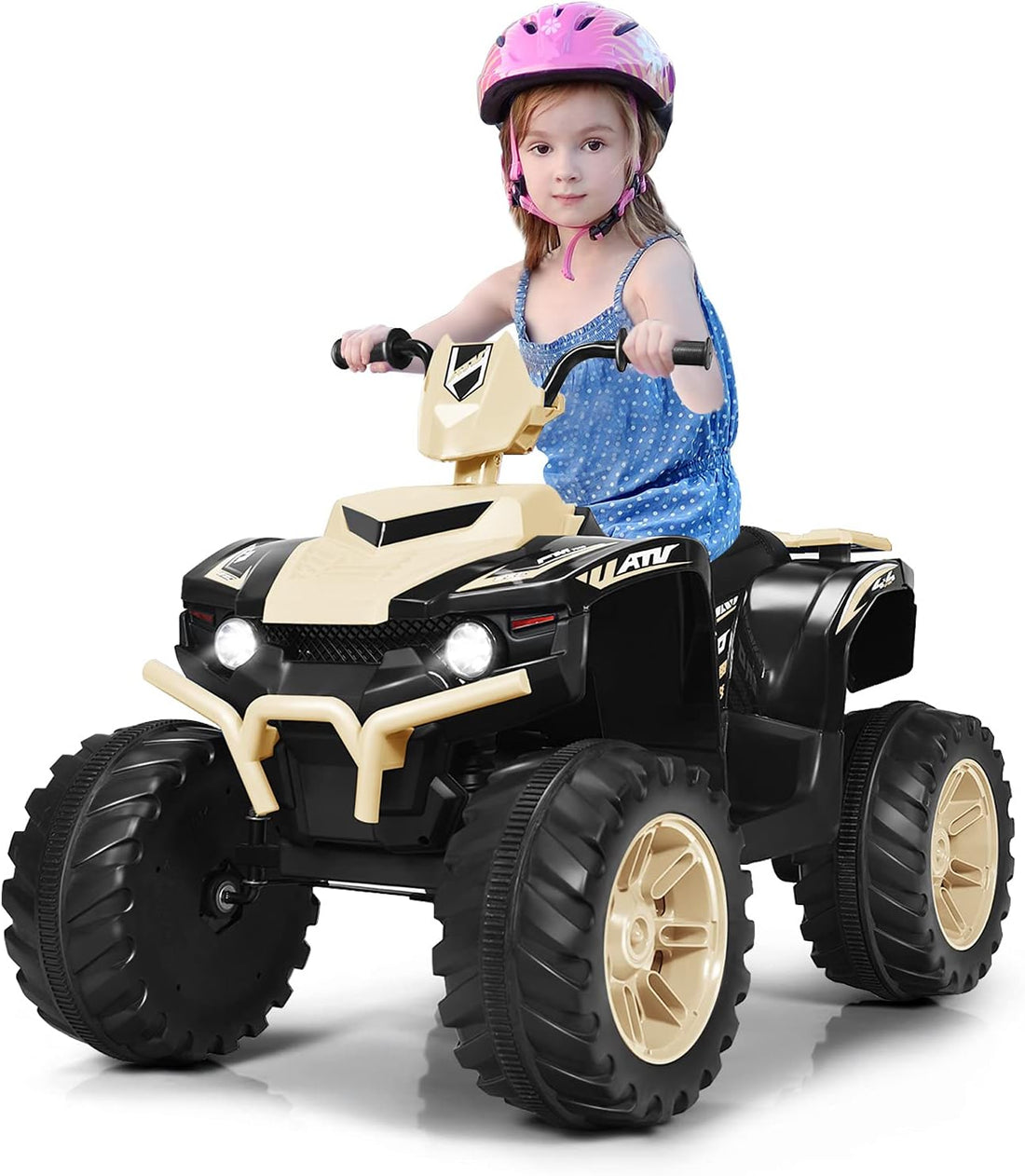 New 2024 Electric Quad Bike, Children Ride on ATV with Bluetooth, Lights, Music, Horn, High/Low Speeds and Slow Start, 12 V Battery Powered Toy Car for 3-7 Years Boys Girls (Black)