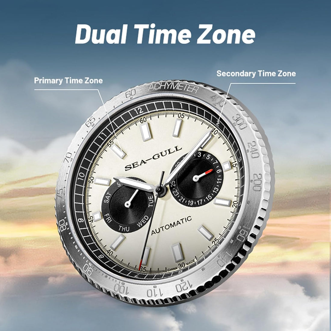 Mens Dual Calendar Automatic Wristwatch