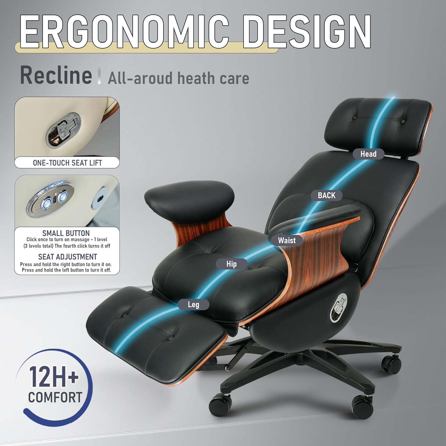 Premium Multi-Function Genuine Leather Executive Office Chair with Electric Reclining, Massage