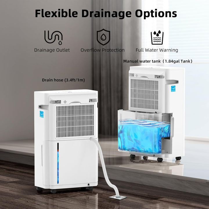 Smart Dehumidifier for Basement, Bedroom, Home with Drain Hose and Intelligent Humidistat