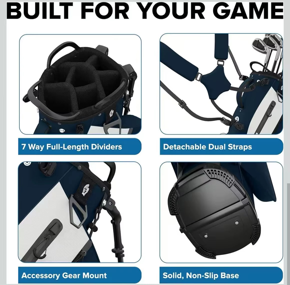 New Durable Golf Stand Bag with Large Capacity Storage, Premium PU Leather