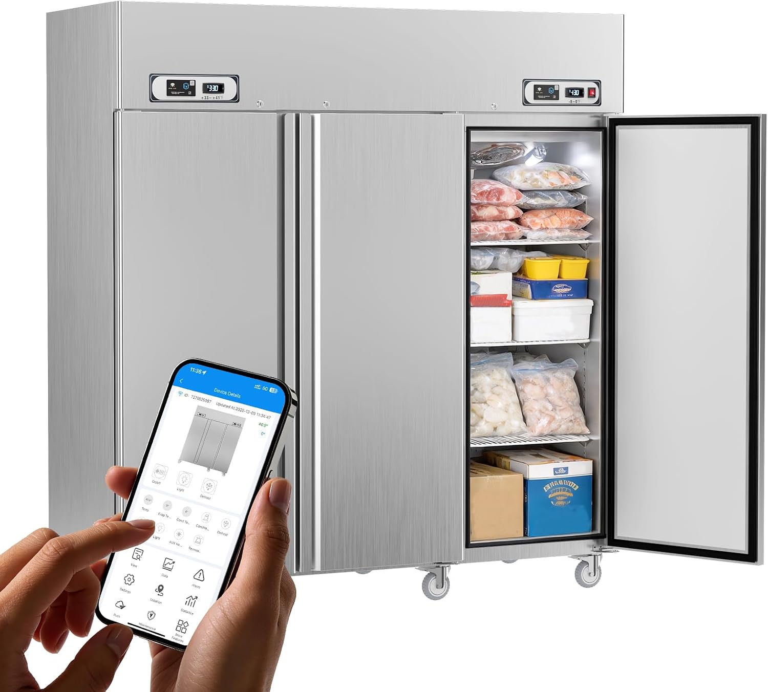 Modern Commercial Refrigerator Freezer Combo 54 Cu.Ft Upright Fridge and Freezer Cooling