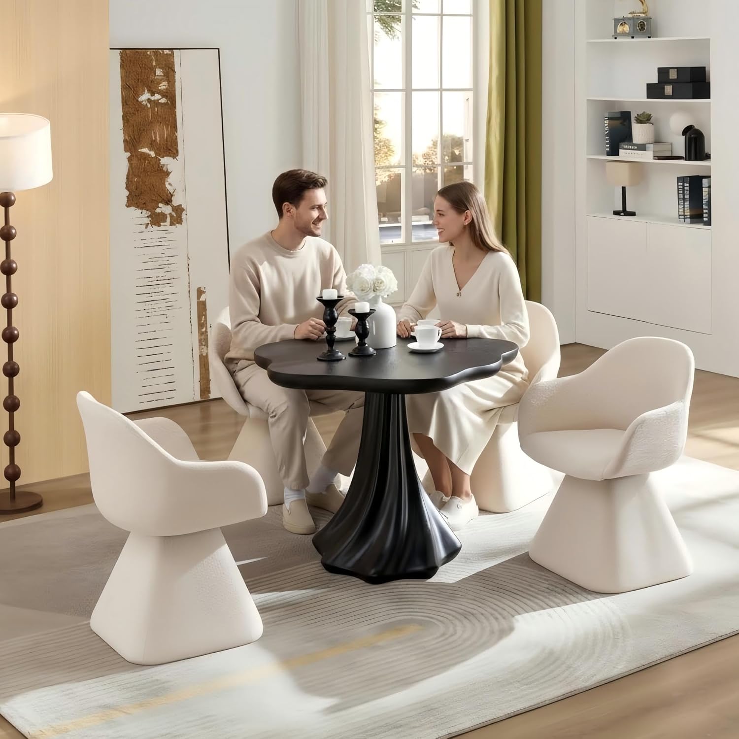 Vintage 37" Round Modern Dining Table – Flower Shape Top, Twisted Pedestal Base
